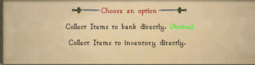 The necklace's right-click menu, with "Collect Items to bank directly" shown as the active option above "Collect Items to inventory directly."